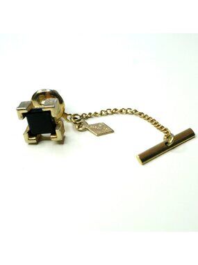 Vintage Sarah Coventry Black Onyx Gold Tone Square Tie Tack